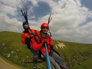 Chris flying at the white horse in weymouth with Flying frenzy paragliding