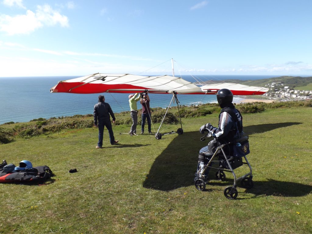 Fenella watching the hang glider being pre flight checked