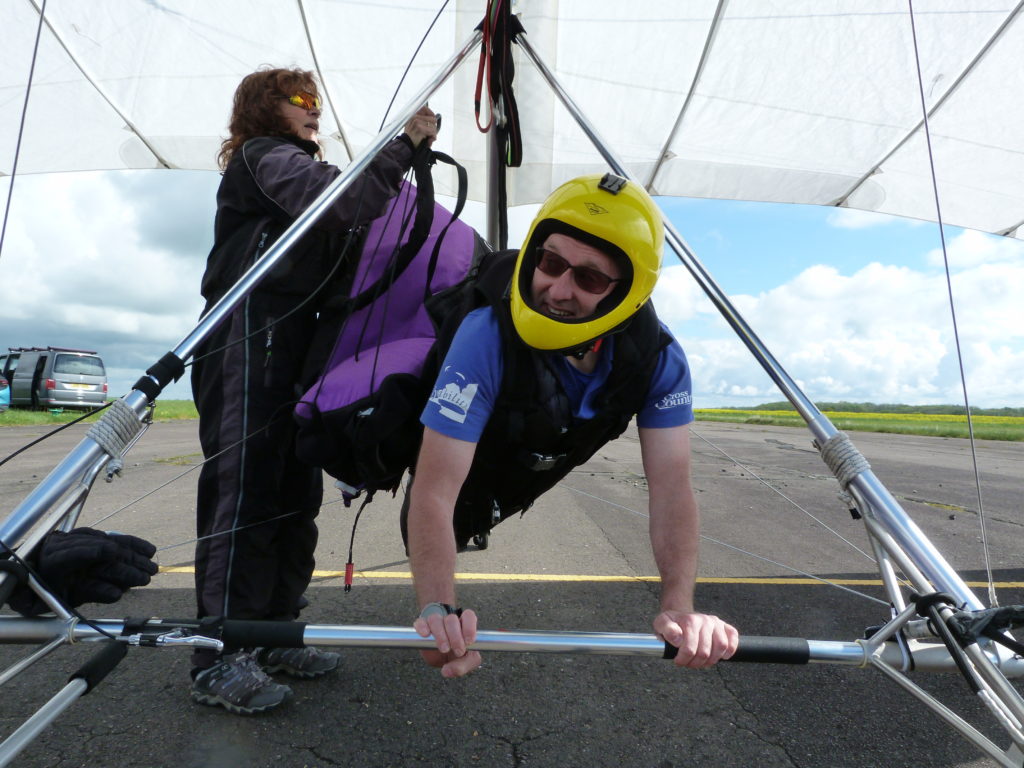 George sneaking in a flight with Judy on the tandem hanglider at GBAR23
